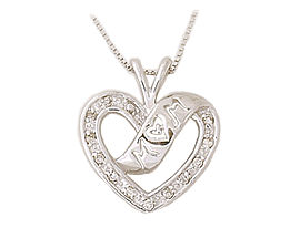 14K White Gold Diamond Heart Ribbon Laced MOM Pendant