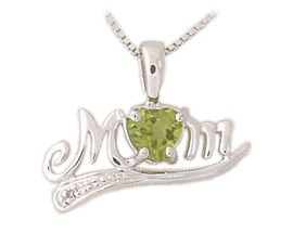 10K White Gold Peridot and Diamond MOM Pendant