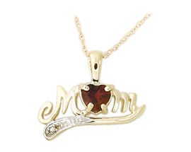 10K Gold Garnet and Diamond MOM Pendant