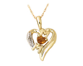 10K Gold Citrine and Diamond Heart MOM Pendant