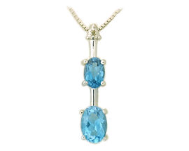 14K White Gold Blue Topaz and Diamond Drop Pendant