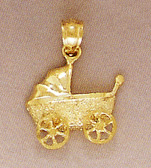 Baby Stroller Pendant, 14K Gold