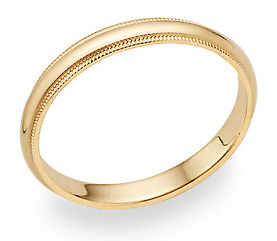 14K Gold 3mm Milligrain Wedding Band Ring