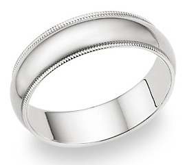 14K White Gold 6mm Milligrain Wedding Band Ring