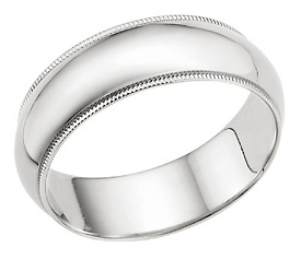14K White Gold 7mm Milligrain Wedding Band Ring