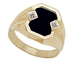 Men's Onyx & Diamond Ring - 10K Gold