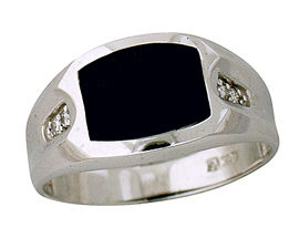10K White Gold Diamond and Onyx Mens Ring