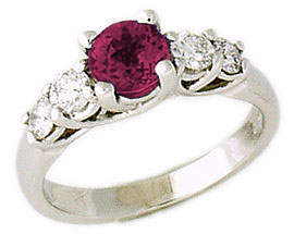 5 Stone Ruby and Diamond Ring, 14K White Gold