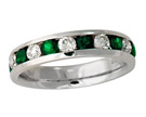 Emerald and Diamond Channel Ring, 14K White Gold