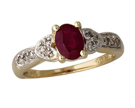 Antique Ruby and Diamond Heart Ring, 14K Gold