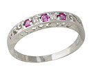 Three Stone Pink Sapphire and Diamond Ring, 14K White Gold