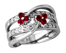 Ruby Petal and Diamond Ring, 14K White Gold