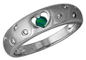 Emerald and Diamond Heart Sparkle Ring, 14K White Gold