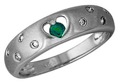 Emerald and Diamond Heart Sparkle Ring, 14K White Gold