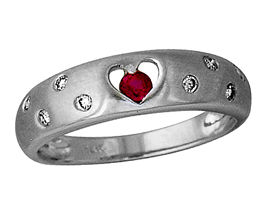 Ruby and Diamond Sparkle Heart Ring, 14K White Gold