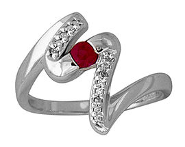 Diamond and Ruby Wave Ring in 14kt White Gold