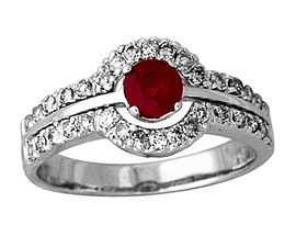 Ruby and Diamond Ring 14K White Gold