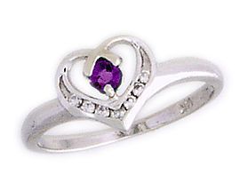 Amethyst and Diamond White Gold Heart Ring