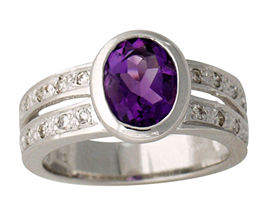 Amethyst and Diamond Ring - 14K White Gold