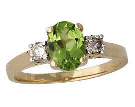 Peridot and Diamond Three Stone Ring 14K Yellow Gold
