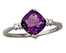 Cushion Cut Amethyst and Diamond Ring - 14k White Gold