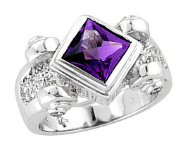 Antique Amethyst and Diamond Ring - 14K White Gold