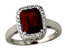 Emerald Cut Garnet and Diamond Ring - 14K White Gold