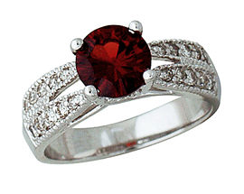 Garnet and Diamond Ring - 14K White Gold
