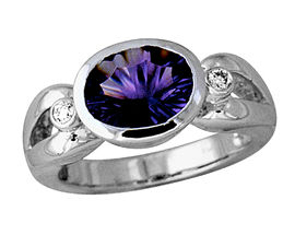Amethyst and Diamond Ring - 10K White Gold