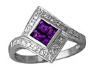 Square-Cut Amethyst and Diamond Ring - 14K White Gold