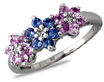 Pink Sapphire and Tanzanite Flower Diamond Ring, 14K White Gold