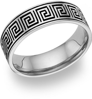 14K White Gold Antiqued Celtic Maze Wedding Band Ring