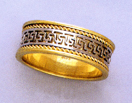 Greek Design Wedding Band - 14K Two-Tone Gold