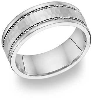 Hammered Wedding Band, 18K White Gold