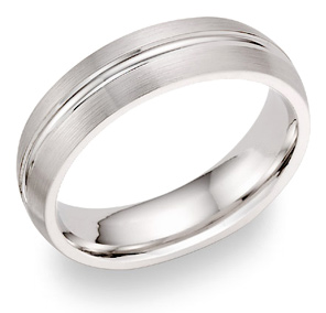 14K White Gold Brushed Wedding Band Ring