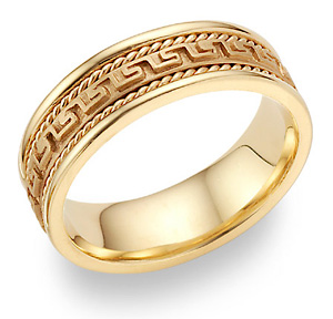 14K Gold Roman Design Wedding Band Ring
