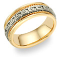 Roman Design Wedding Band Ring - 14K Two-Tone Gold