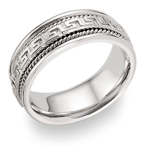Greek Key Wedding Band Ring in 14K White Gold