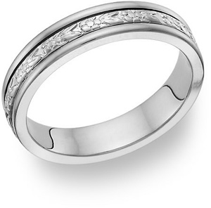 14K White Gold Floral Wedding Band Ring