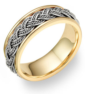 Braided Wedding Band Ring - 14K Two-Tone Gold