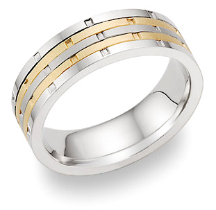 14K Two-Tone Gold Multi-Row Design Wedding Band Ring