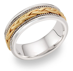 Braided Wedding Band Ring - 14K Two-Tone Gold