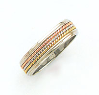 14K Tri-Color Gold Rope Design Wedding Band Ring