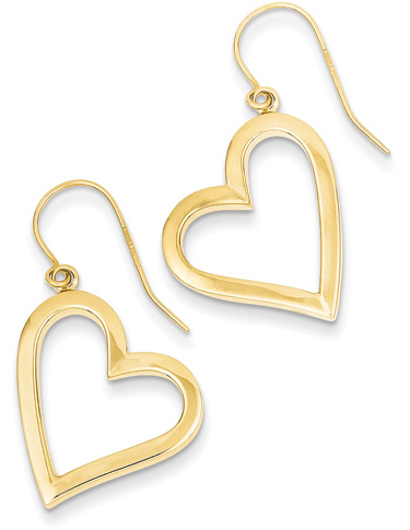 Heart Dangle Earrings, 14K Yellow Gold