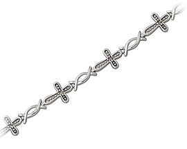 10K White Gold Diamond Cross Bracelet