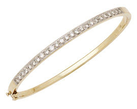 1 Carat Diamond Bangle Bracelet, 14K Gold