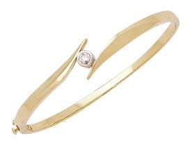 Diamond Solitaire Bangle Bracelet, 14K Two-Tone Gold