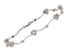 Diamond Heart Wave Bracelet, 10K White Gold