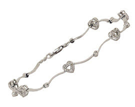 Diamond Heart Wave Bracelet, 10K White Gold