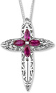 14K White Gold Floral Ruby Cross Pendant